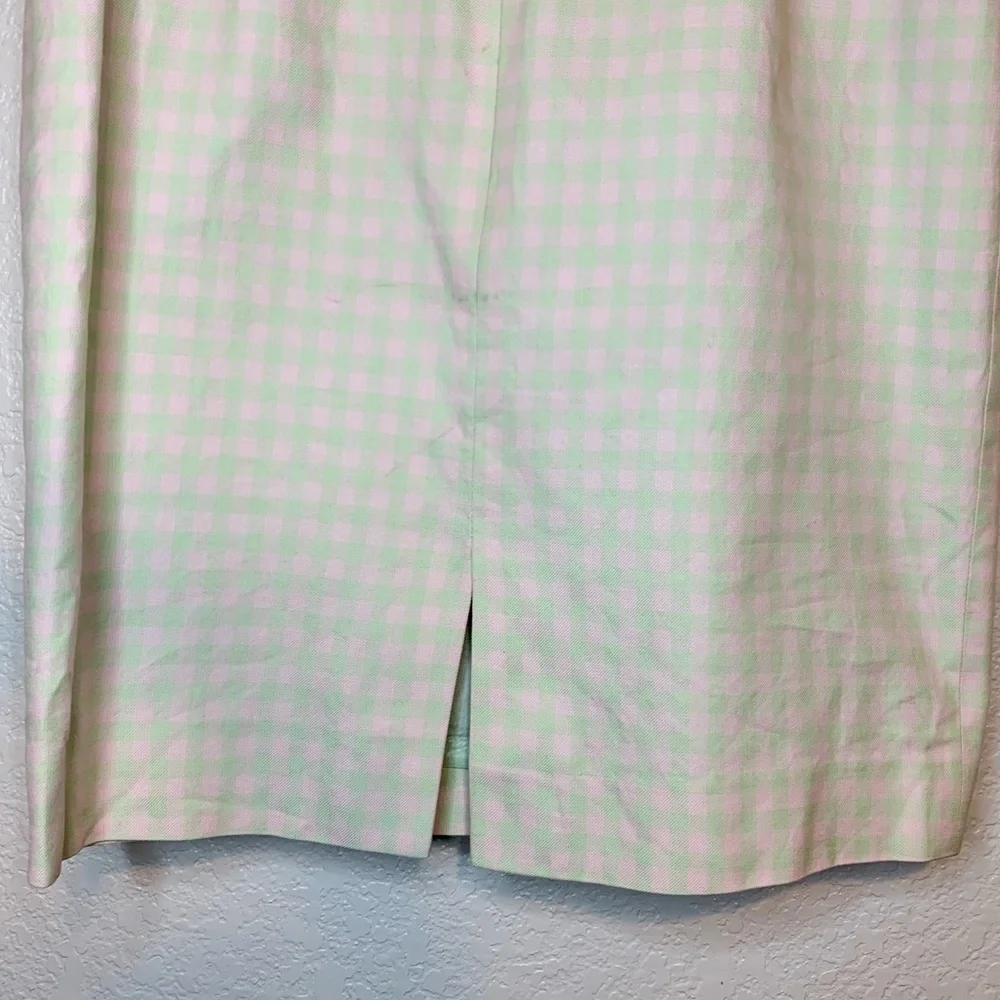 Burberry Pink & Green Gingham Check Pencil Midi Skirt Vintage Designer Size 6P